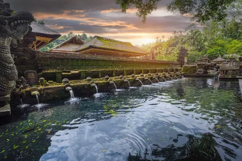 Tirta Empul Temple Bali holy spring water purification ritual with stone fountains